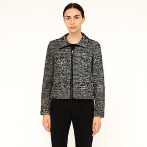 Ann Taylor NEW Black White Textured Zip Blazer Jacket Faux Leather Trim Size 10